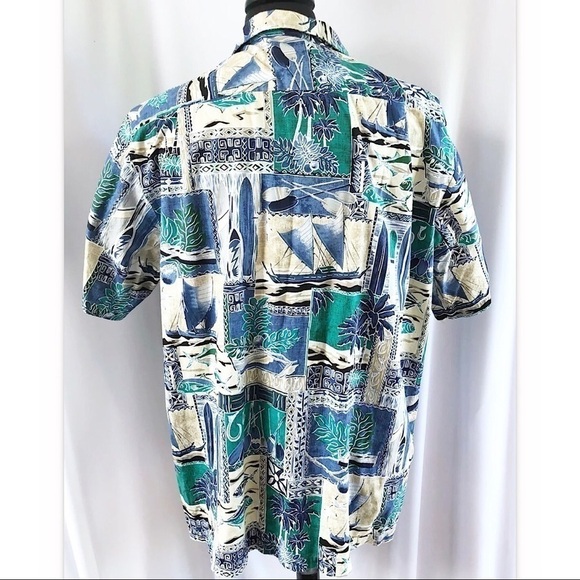 RJC Hawaiian Tropical Print Button Up Shirt Green - Picture 3 of 7